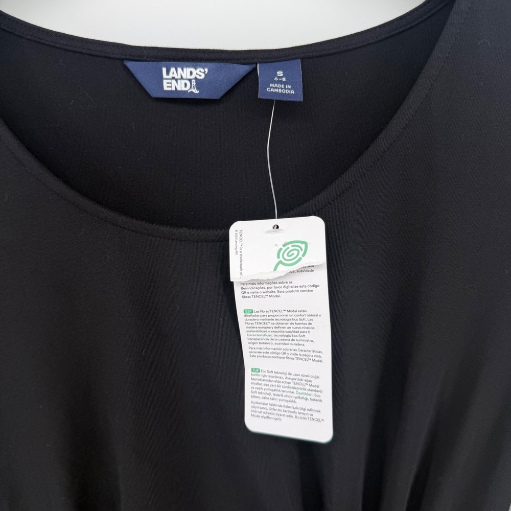 Lands End Womens Black Twist Front Fit Flare Dress 3/4 Sleeve Tencel Modal S 6-8 - Picture 2 of 7